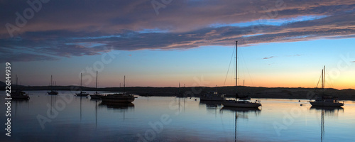 Sunset over Morro Bay Harbor on the central California coast in California United States