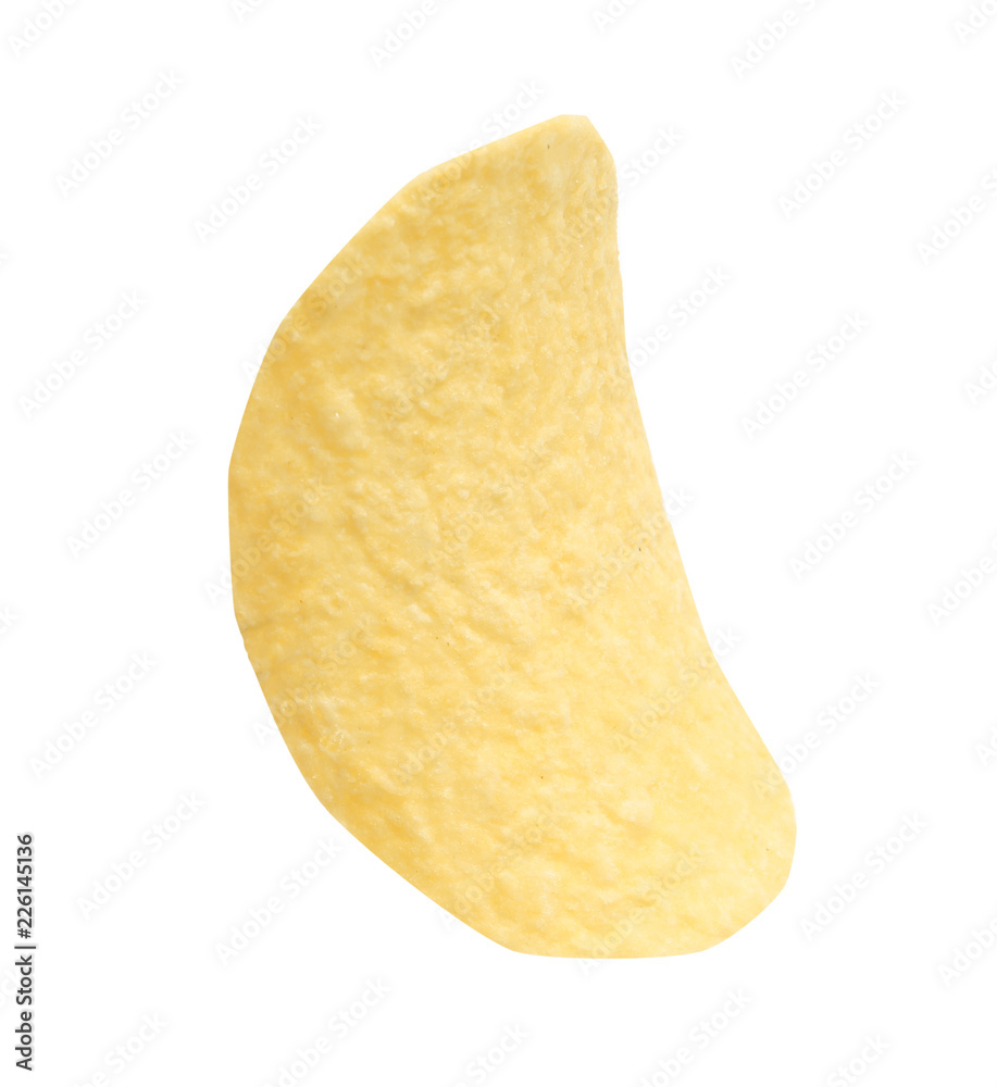 Tasty crispy potato chip on white background Tasty crispy potato chip on white background