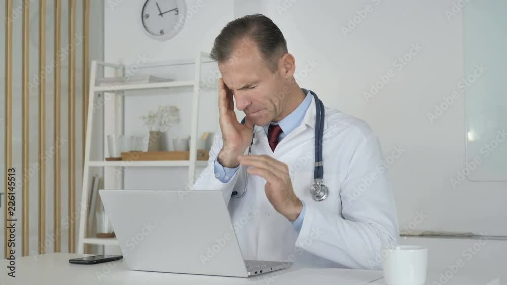 Headache, Tired Doctor in Clinic