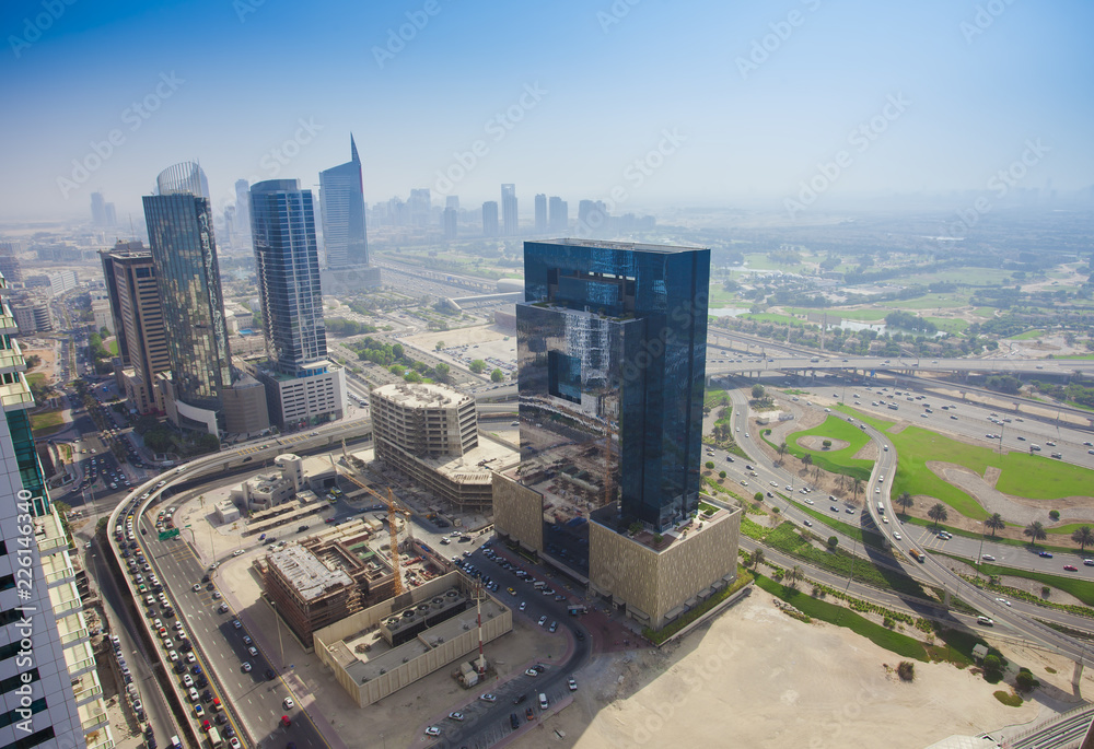 Fototapeta premium Dubaj gród, widok z lotu ptaka z wieży