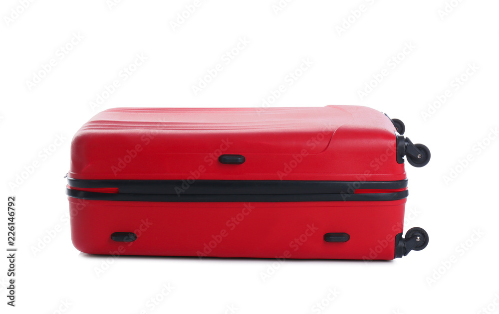 Red suitcase for travelling on white background Red suitcase for travelling on white background