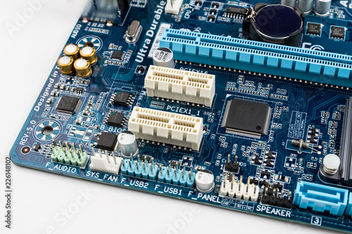 Canvas Print Electronics components on modern PC computer mainboard