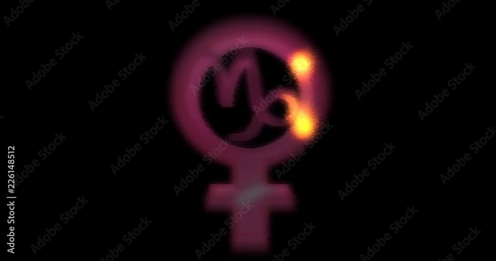 Animation of colored female symbol together with the astrological sign of capricorn with the effect of glow and beating. Animation of colored female symbol together with the astrological sign of capricorn with the effect of glow and beating.