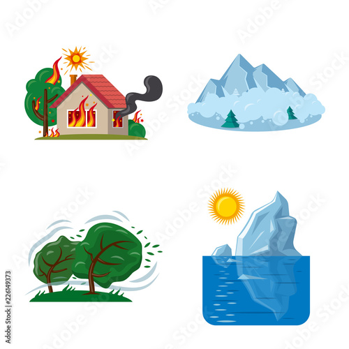Vector illustration of natural and disaster logo. Set of natural and risk stock symbol for web.