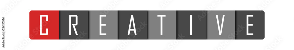 Creative - clear white text written in red and gray boxes on white background Creative - clear white text written in red and gray boxes on white background