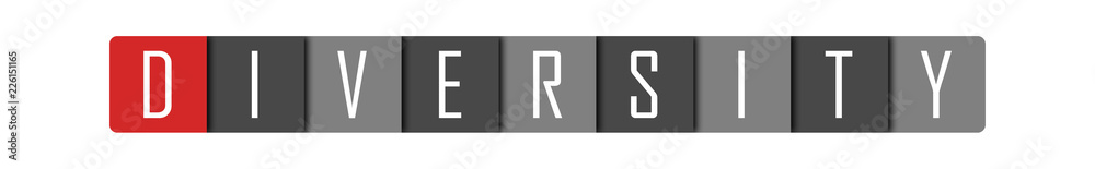 Diversity - clear white text written in red and gray boxes on white background Diversity - clear white text written in red and gray boxes on white background