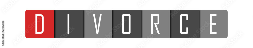Divorce - clear white text written in red and gray boxes on white background Divorce - clear white text written in red and gray boxes on white background