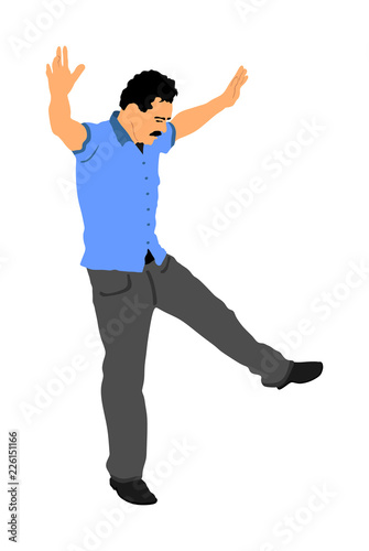 A Greek Evzone dancing vector isolated on white background. Traditional folk dance. Dancing man vector illustration. Traditional Balkan dance kolo. Sirtaki, Syrtaki, Zorba dance. Wedding dance.
