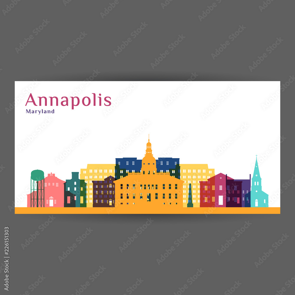 Annapolis city architecture silhouette. Colorful skyline. City flat design. Vector business card.