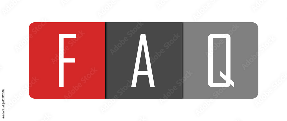 Faq - clear white text written in red and gray boxes on white background Faq - clear white text written in red and gray boxes on white background