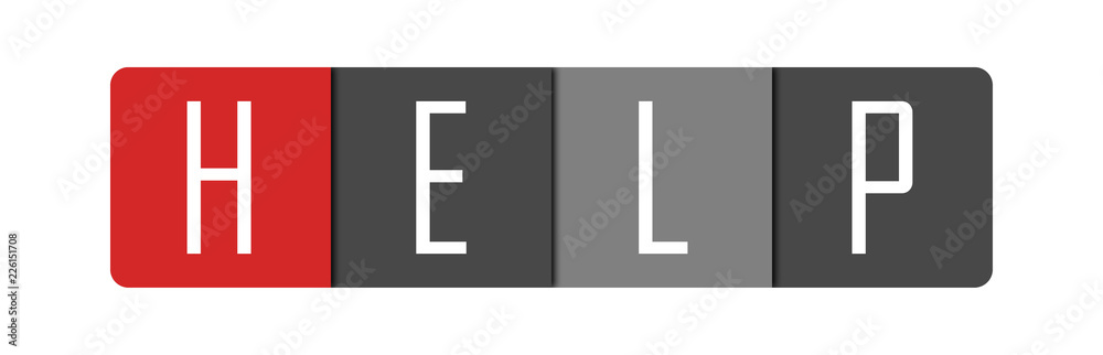 Help - clear white text written in red and gray boxes on white background Help - clear white text written in red and gray boxes on white background