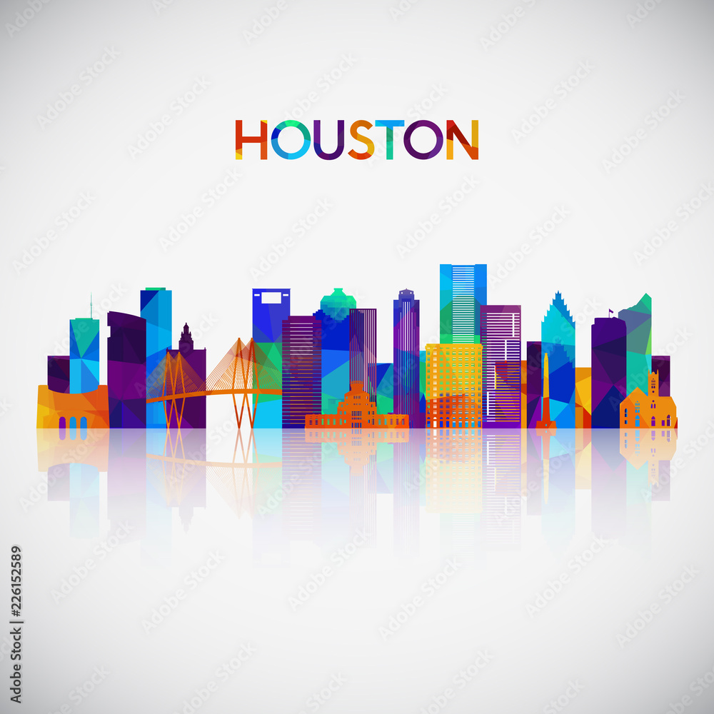 Houston skyline silhouette in colorful geometric style. Symbol for your design. Vector illustration.