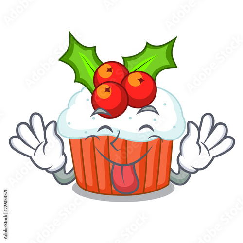 Tongue out delicious christmas cupcakes isolated on mascot