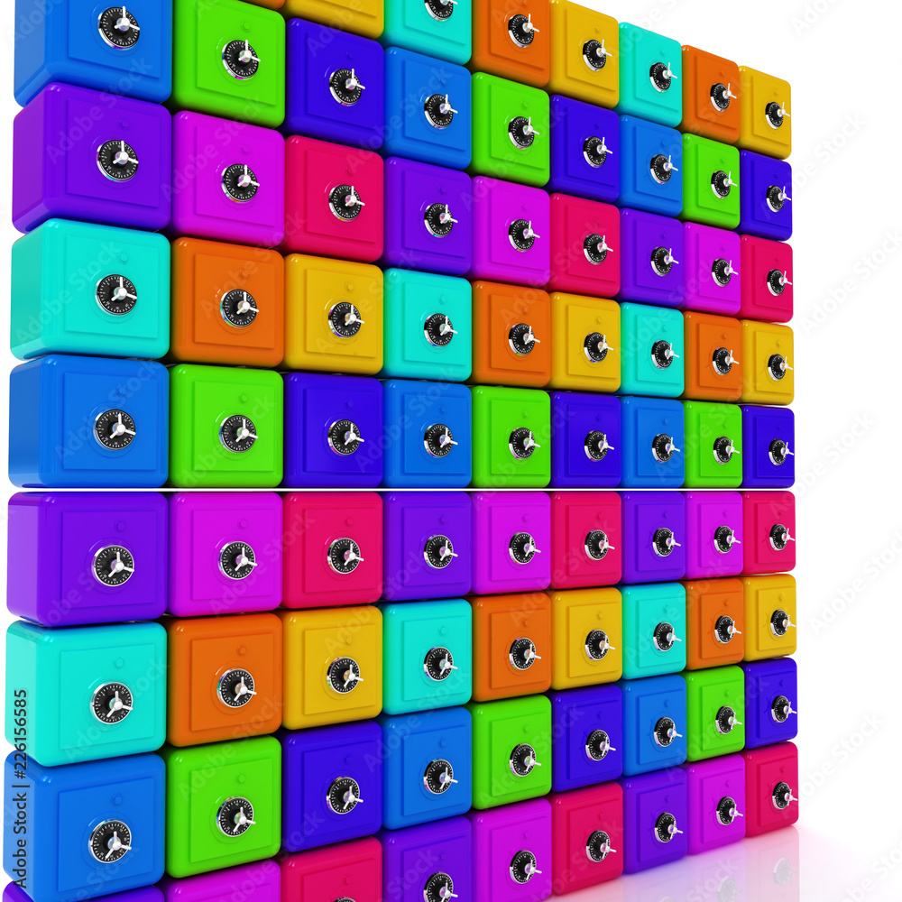 Many colorful safes. 3d render Many colorful safes. 3d render