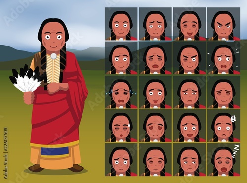 Native American Comanche Chief Cartoon Emotion faces Vector Illustration