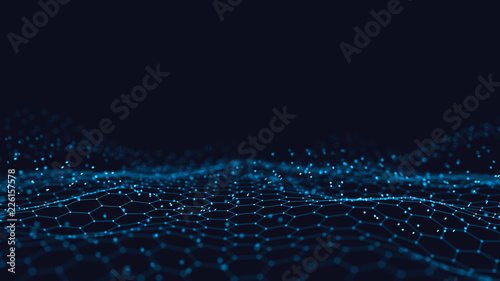 Abstract 3d technology and science neon visualization. Blockchain and cryptocurrency. Digital wallpaper. Business concept. Big data and artificial intelligence. Rendering computer virtual reality