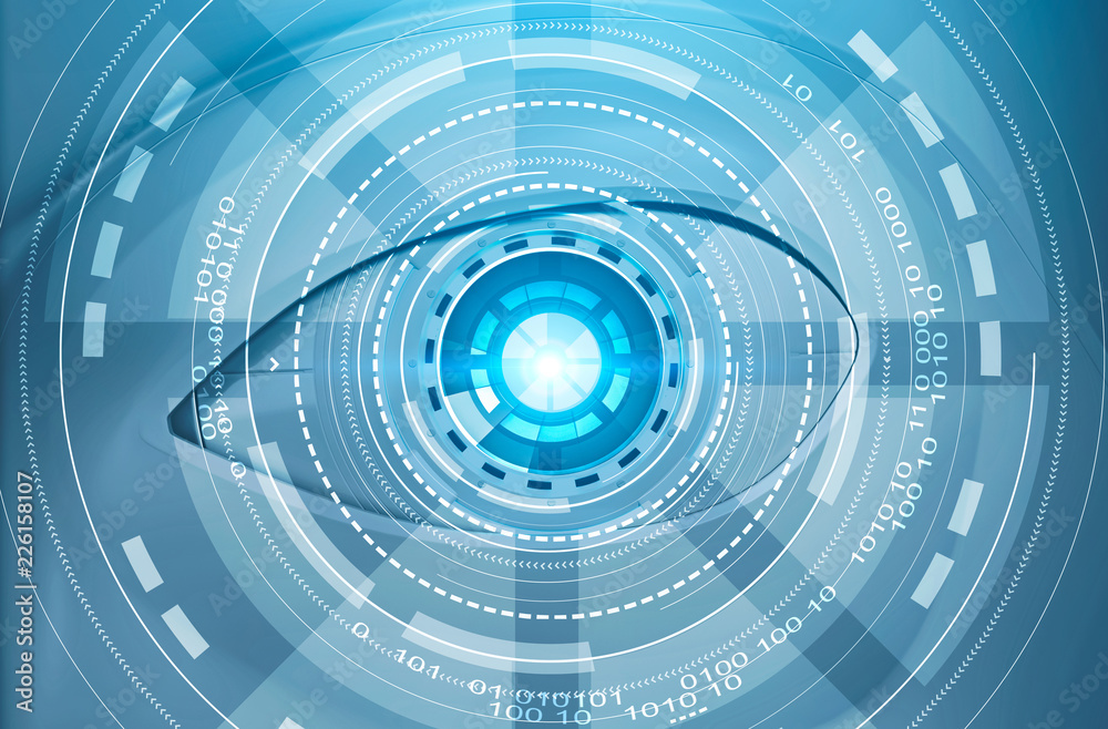 Blue robot eye hud, face recognition and future Blue robot eye hud, face recognition and future