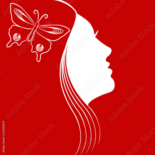 Beautiful female profile with butterfly