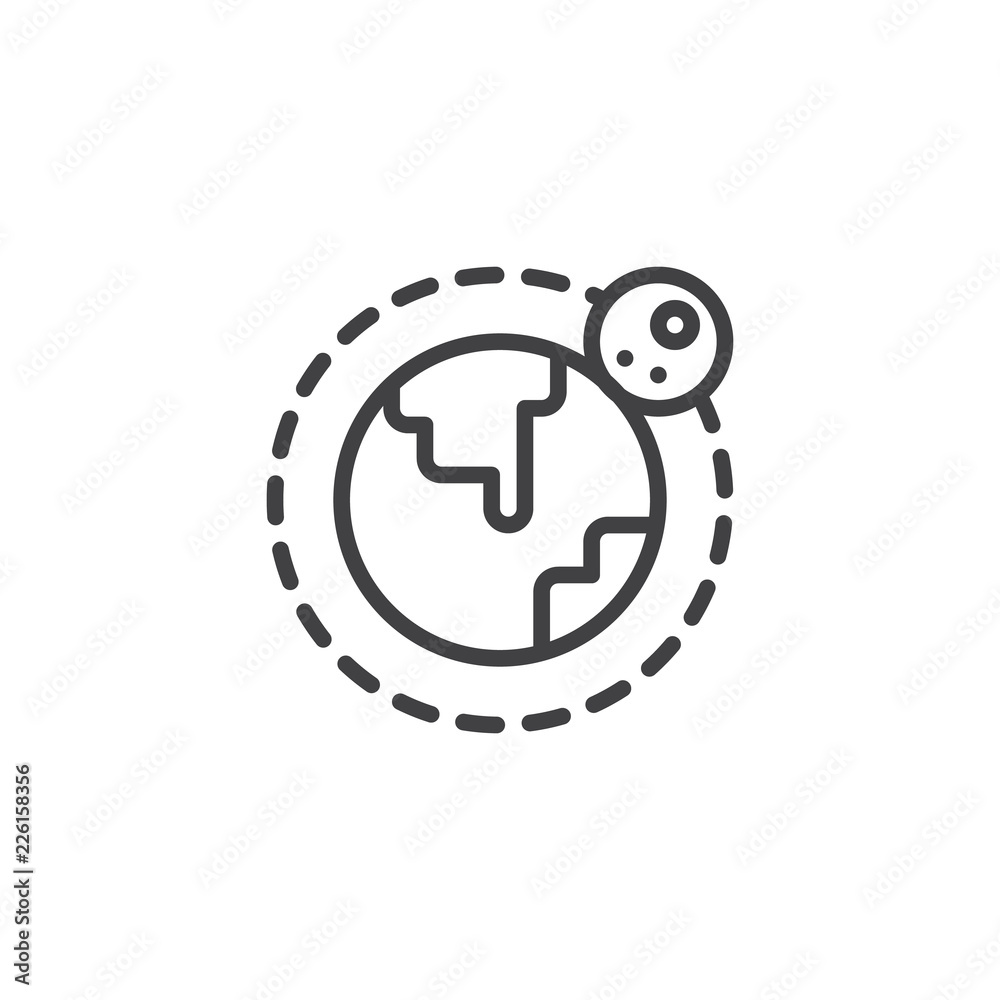 Earth and moon orbit outline icon. linear style sign for mobile concept and web design. Planet and natural satellite line vector icon. Symbol, logo illustration. Pixel perfect vector graphics Earth and moon orbit outline icon. linear style sign for mobile concept and web design. Planet and natural satellite line vector icon. Symbol, logo illustration. Pixel perfect vector graphics