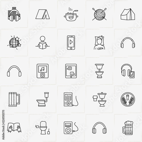 Activities line icon set with sewing hank, toilet and illness