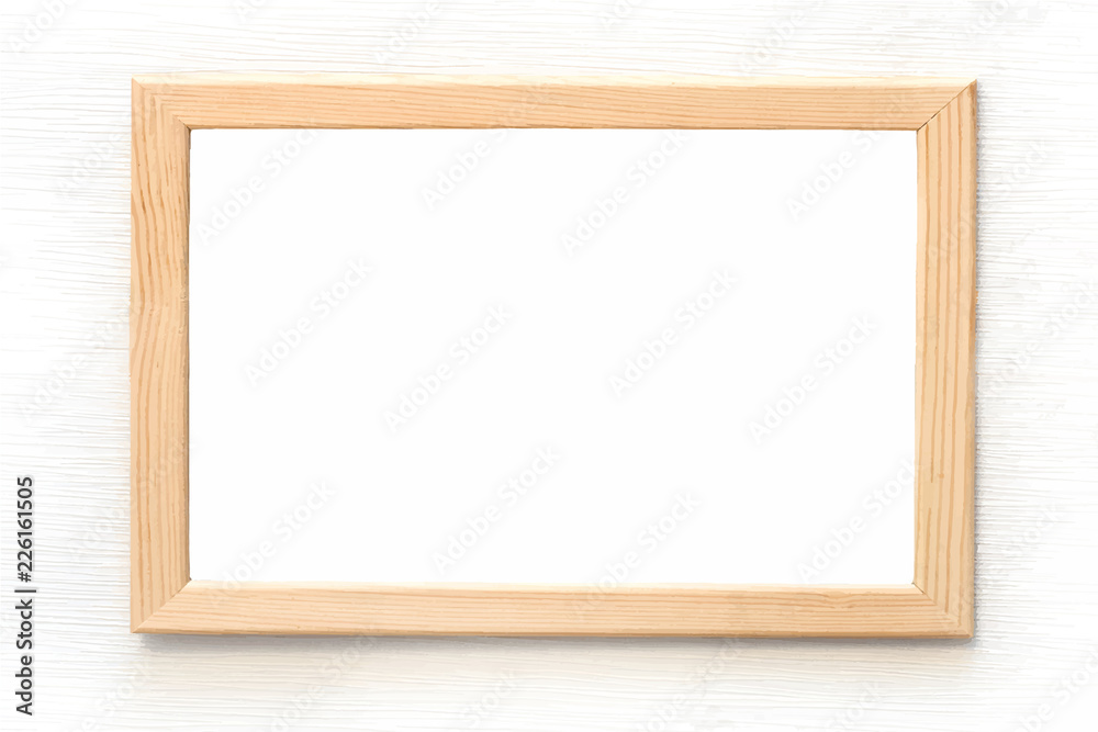 Blank light wooden frame for picture hanging on white wall. Realistic vector illustration Blank light wooden frame for picture hanging on white wall. Realistic vector illustration