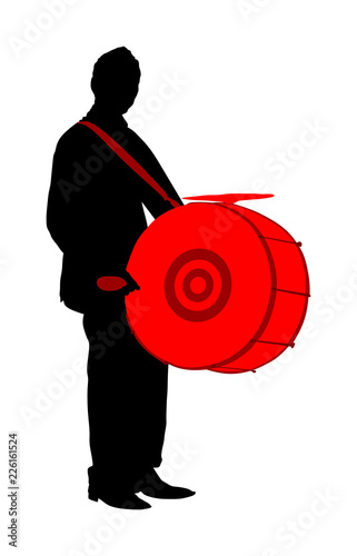Traditional music instrument performer. Music man play drum on street vector silhouette illustration. Drummer vector, Islamic performer, Asian style.