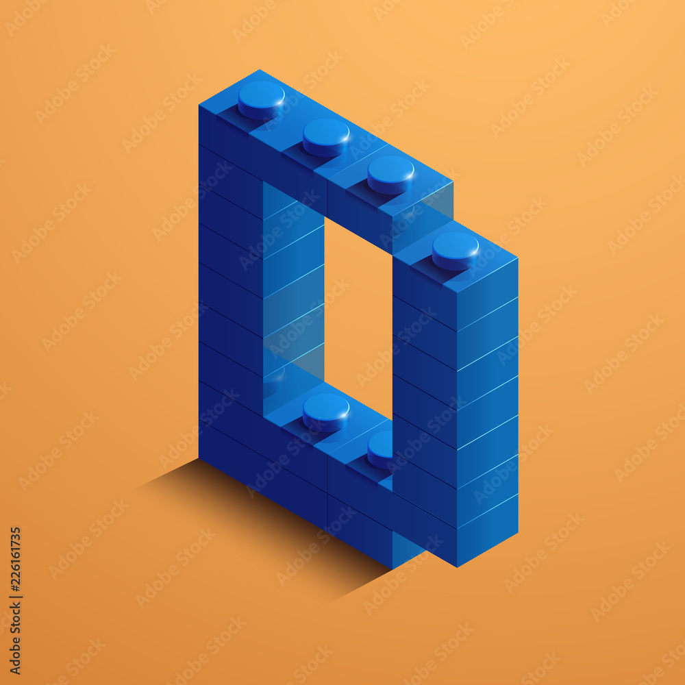 3d isometric letter D of the alphabet from bricks. 3d isometric plastic letter from the blocks 3d isometric letter D of the alphabet from bricks. 3d isometric plastic letter from the blocks