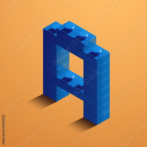 3d isometric letter A of the alphabet from bricks. 3d isometric plastic letter from the blocks