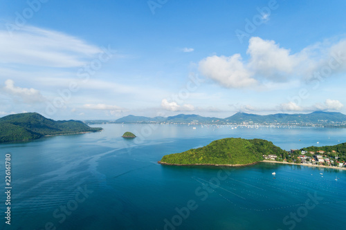 Aerial view drone shot of beautiful phuket island,asia thailand