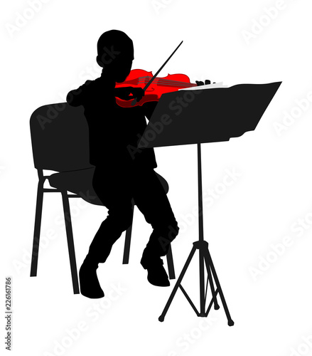 Young man playing violin vector silhouette isolated on white background. Classic music performer concert. Musician artist amusement public. Virtuoso on violin. Boy plays string instrument.