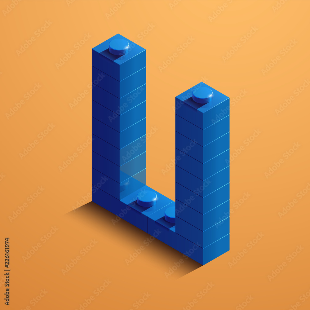 3d isometric letter U of the alphabet from bricks. 3d isometric plastic letter from the blocks 3d isometric letter U of the alphabet from bricks. 3d isometric plastic letter from the blocks