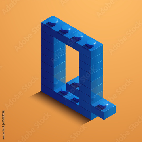 3d isometric letter Q of the alphabet from bricks. 3d isometric plastic letter from the blocks