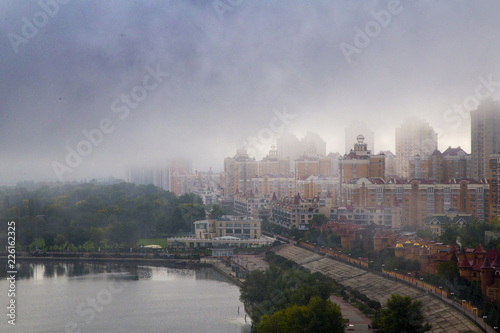 City in the fog, Kiev, Ukraine, new houses