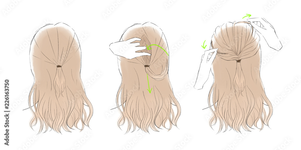 ハーフアップ くるりんぱ イラスト ハウツー Stock Illustration Adobe Stock