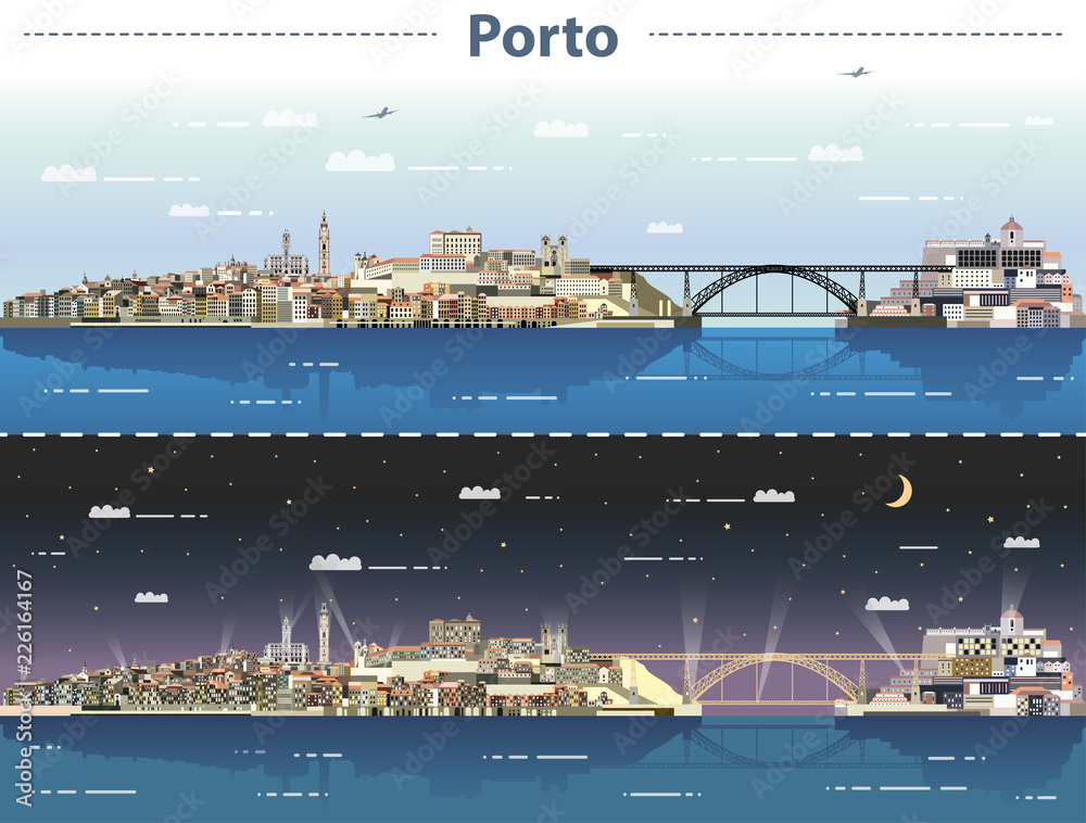 Obraz premium Porto city skyline at day and night vector illustration