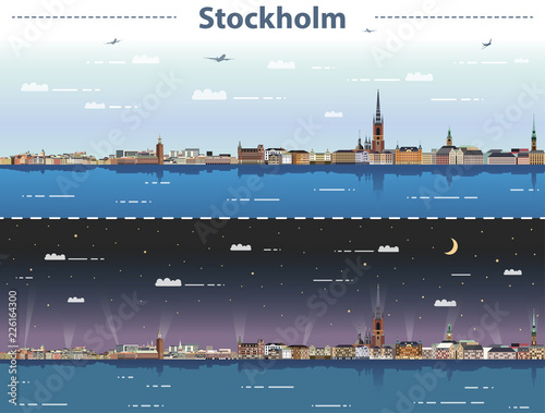 Canvas Print Stockholm city skyline at day and night vector illustration