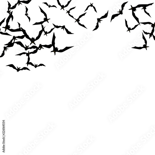 Halloween background with black bats on white. Halloween party card background template. black flying bats.