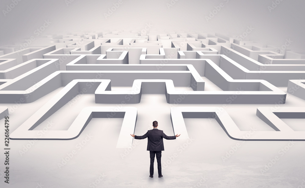 Businessman getting ready to enter a 3D flat labyrinth concept
Businessman getting ready to enter a 3D flat labyrinth concept