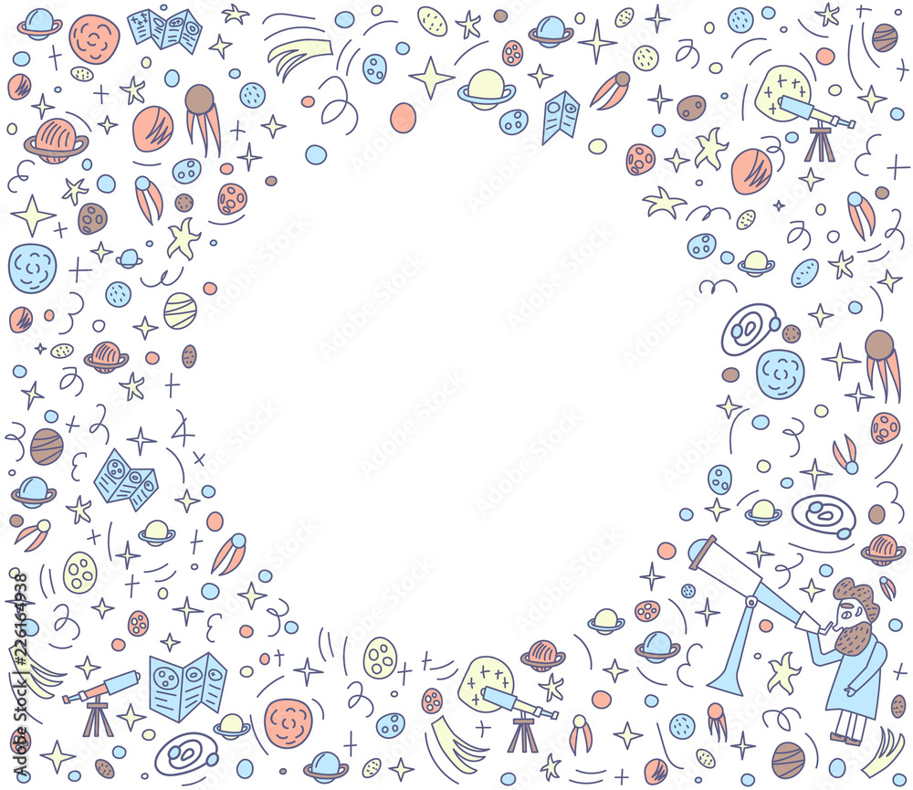 Vector design of astronomers and space objects. Vector design of astronomers and space objects.