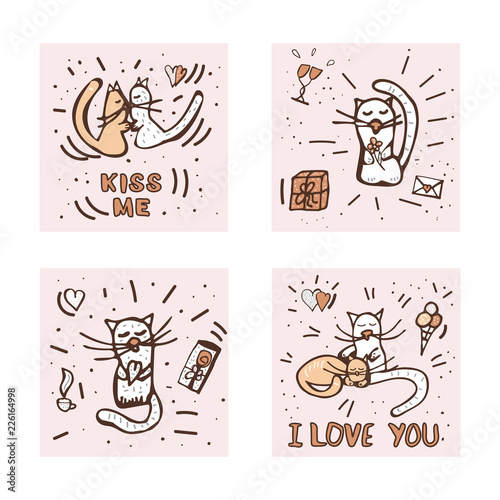 Doodle set with cute love symbols. Vector illustration.