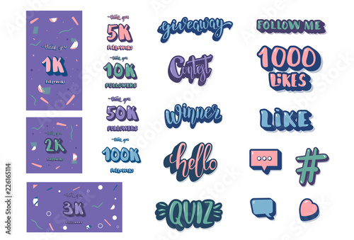 Set of  social media templates and elements. Vector illustration.
