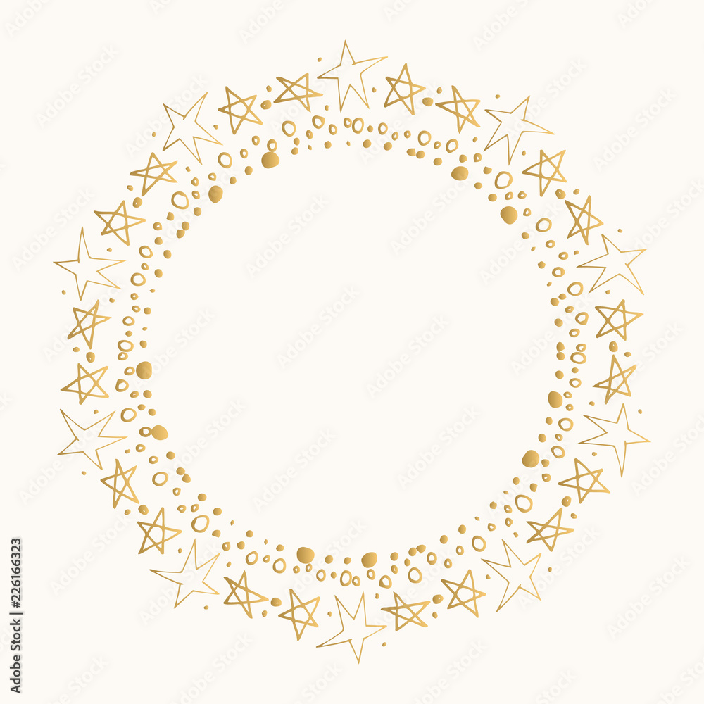 Gold foil stars frame. Hand drawn fancy border. Gold foil stars frame. Hand drawn fancy border.