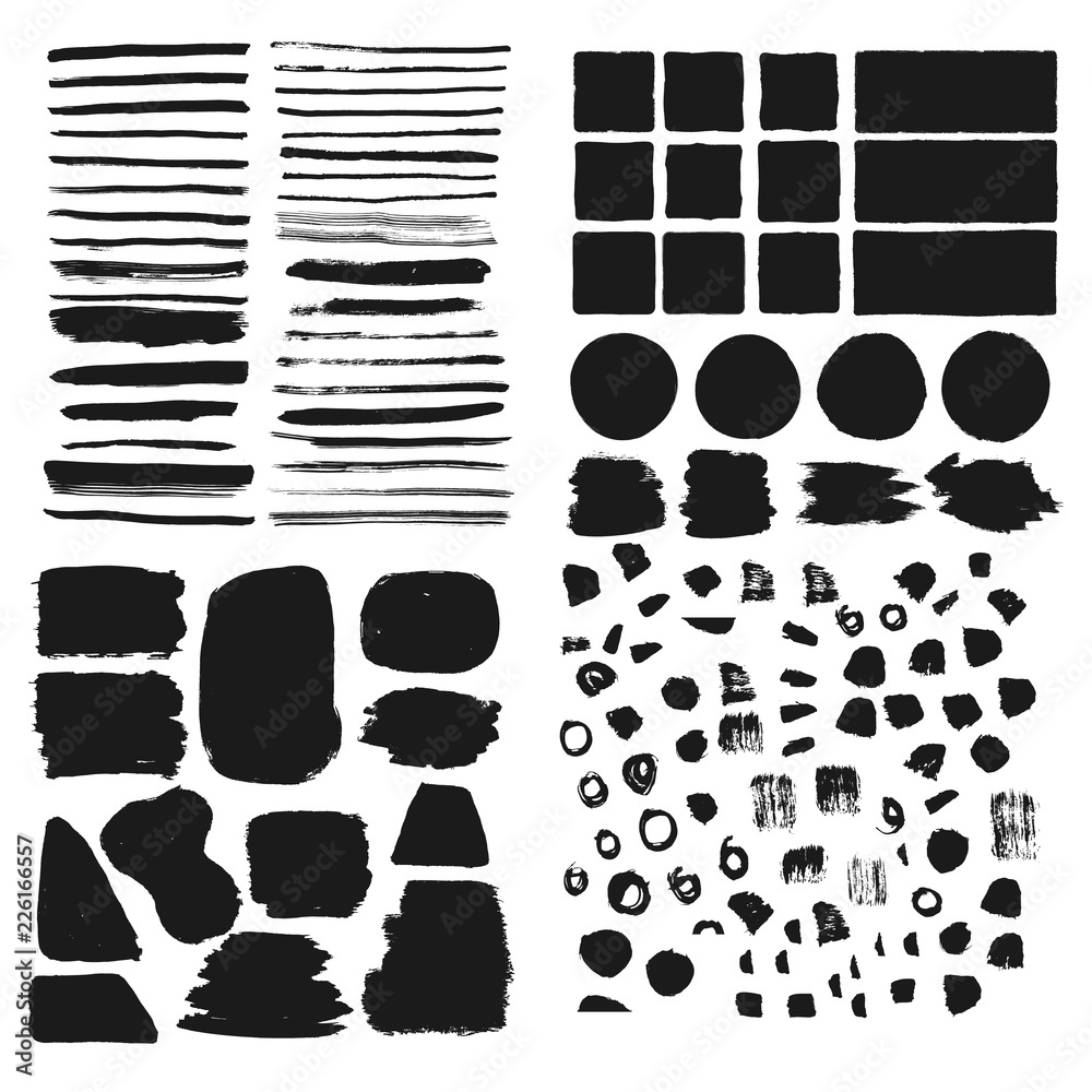 Big set of hand drawn frames, borders, backgrounds. Brush vector isolated.