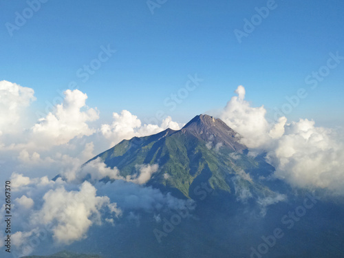 The Mysterious Merapi Mountain view from Merbabu Mountain, Magelang, Central Java Indonesia