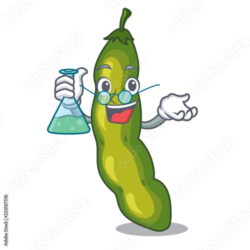 Professor vegetables pod green bean in cartoon