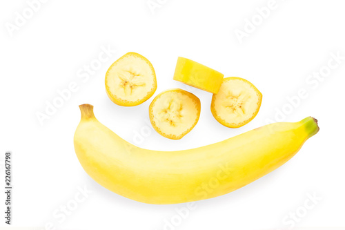 Top view banana slice isolated on white background