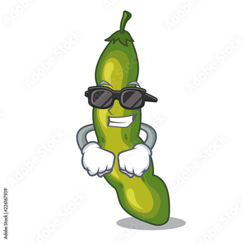 Super cool vegetables pod green bean in cartoon