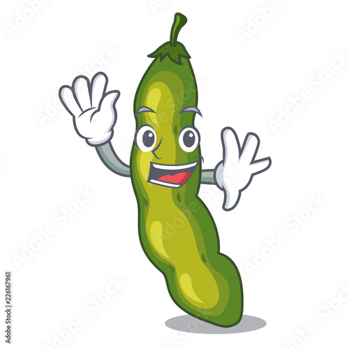 Waving vegetables pod green bean in cartoon
