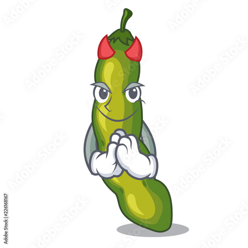 Devil cartoon fresh green beans for cooking