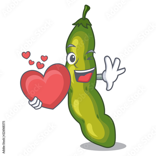 With heart cartoon fresh green beans for cooking